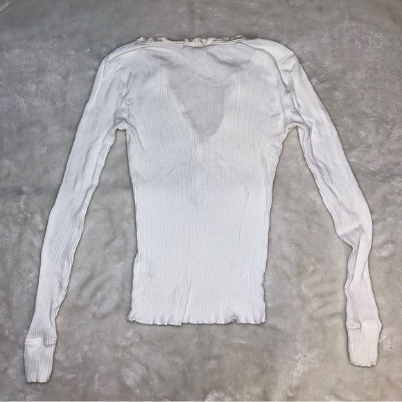 Y2K Banana Republic White V-Neck Ribbed Long Sleeve Top Size XS - Picture 6 of 8